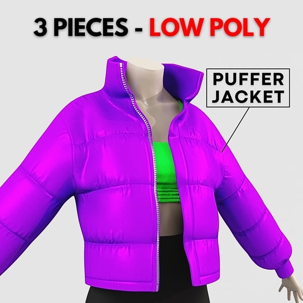 Outfit Puffer Jacket Purple and Top with Bike Shorts | WOLVES STUDIO