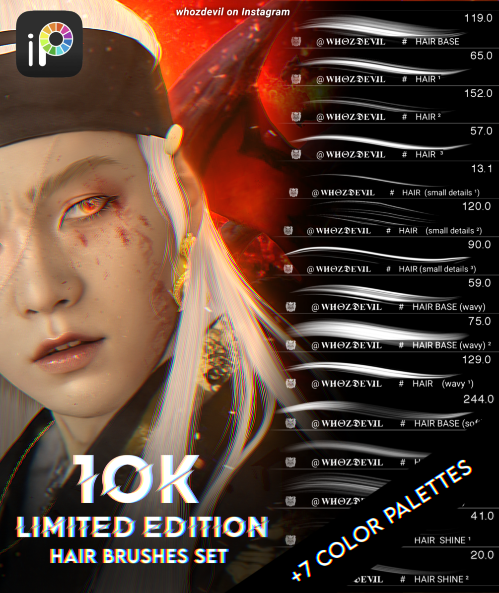 HAIR Brushes Set for ibisPaint X (+includes color palettes)