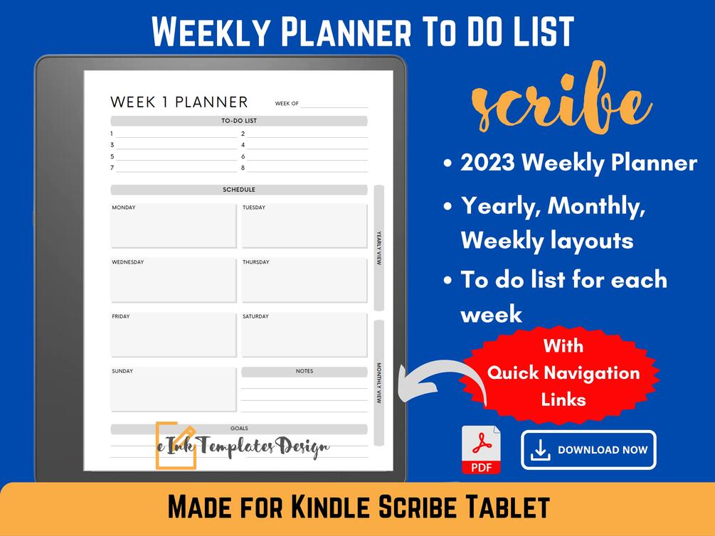 Kindle Scribe Weekly planner template for 2023 | Interactive ...