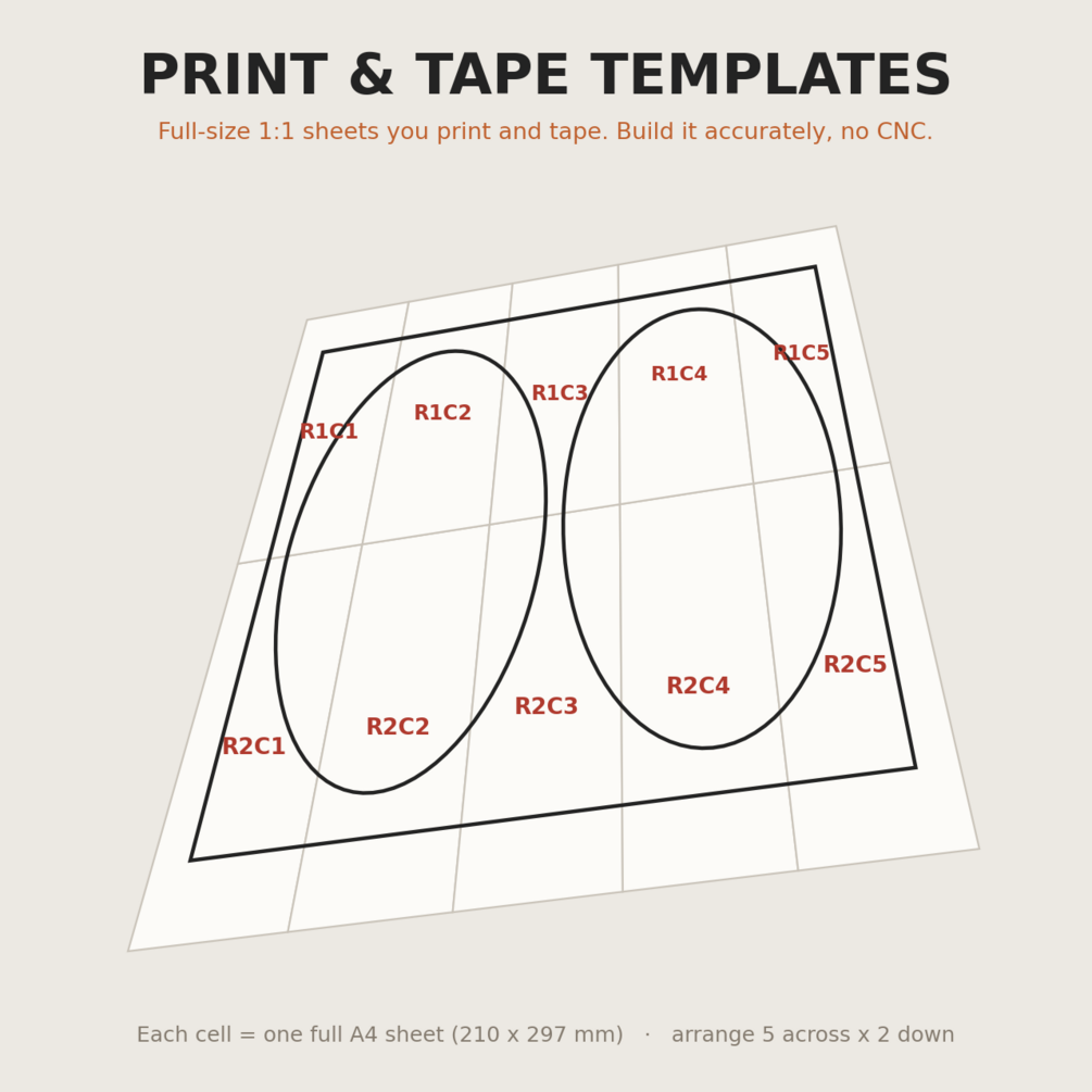 Full-size 1:1 A4 print-and-tape baffle template