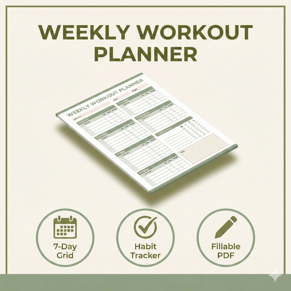 Full preview of the Weekly Workout Planner and Monthly Habit Tracker