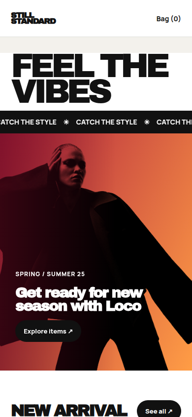 Mobile source preview for Still Standard — Fashion Storefront Website Template (HTML + WordPress + Elementor)