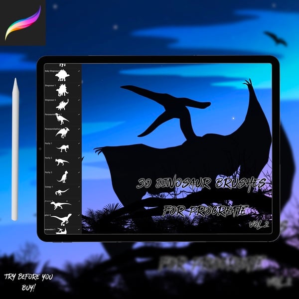 30 Dinosaur Brushes for Procreate Vol 2 by Skii Illustrations