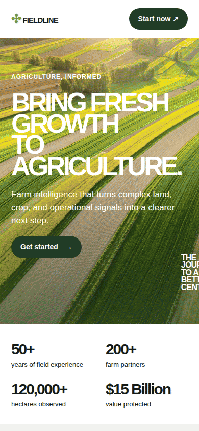 Mobile walkthrough for Fieldline — Agritech Website Template (HTML + WordPress + Elementor)
