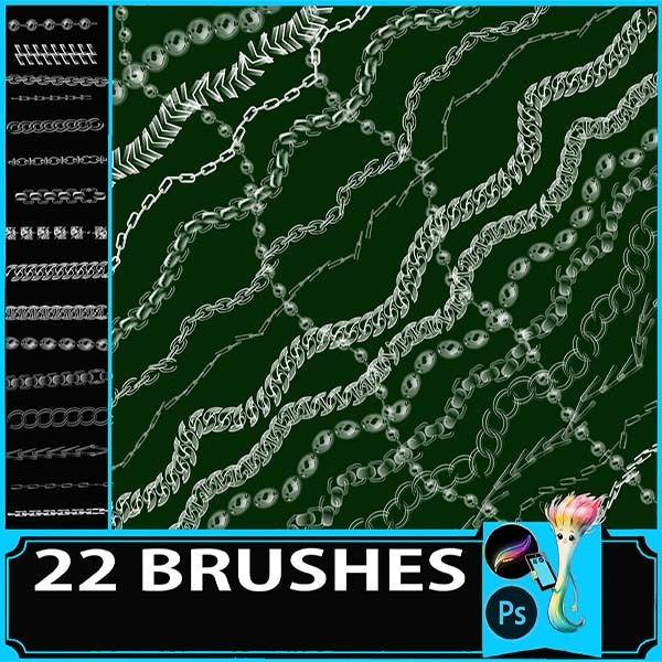 Procreate & Photoshop 22 Types Metal Chain Brush Set | Necklace・Jewelry Decoration・Line Art Material by best procreate brushes