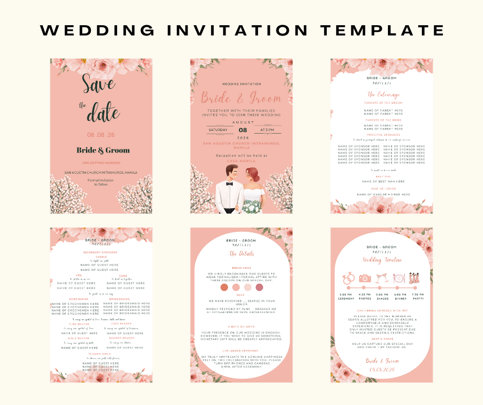 Wedding Invitation Template Peach with free Wedding Checklist I ...