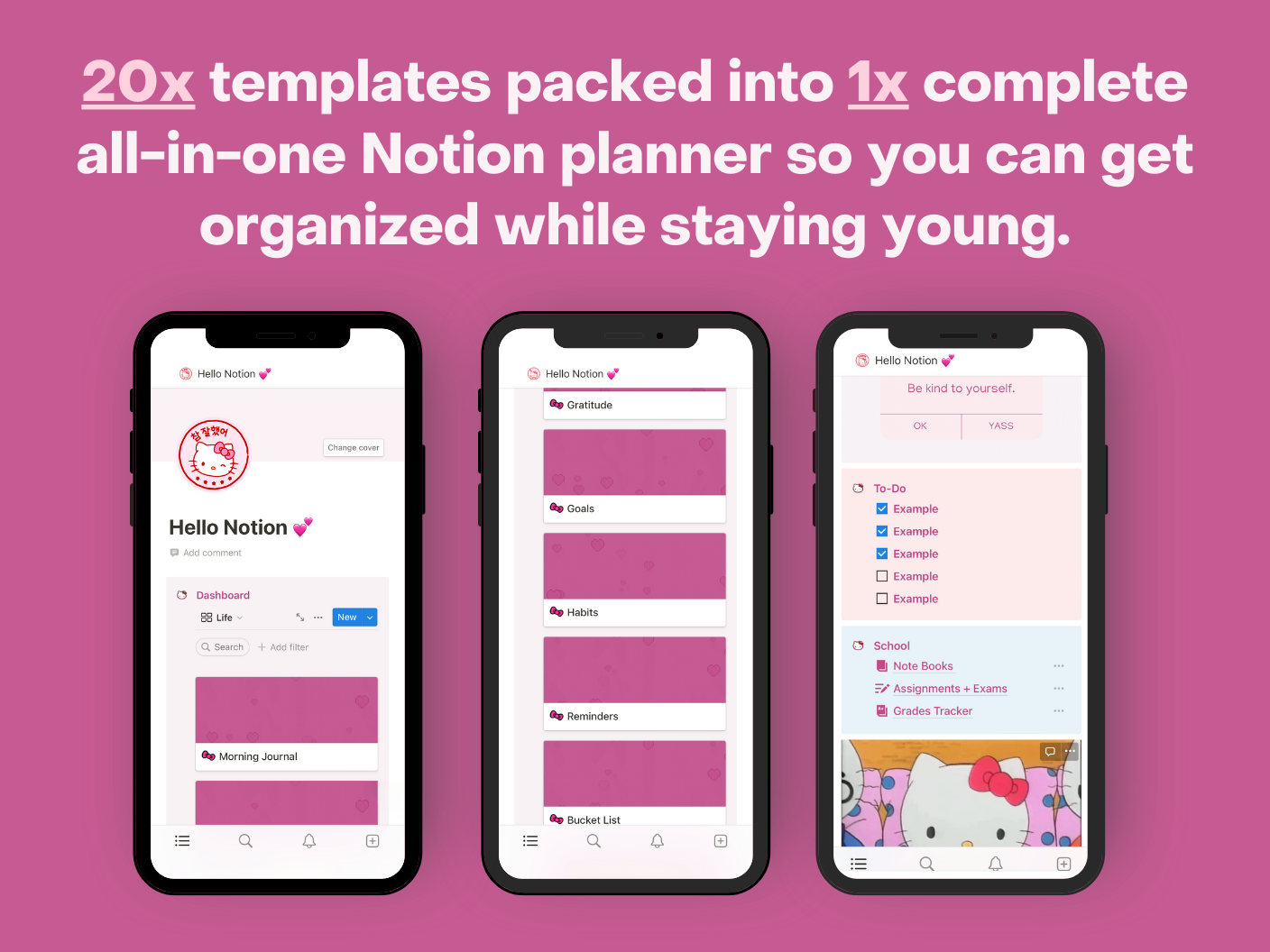 HELLO NOTION Cute Pink Aesthetic Kitty Theme Notion Template Best