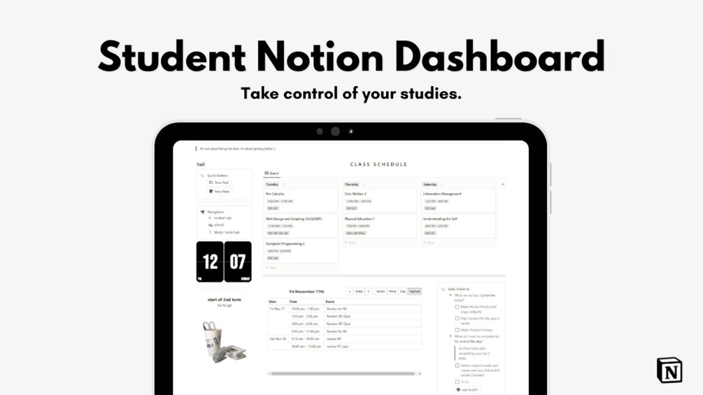 Student Dashboard Notion Template