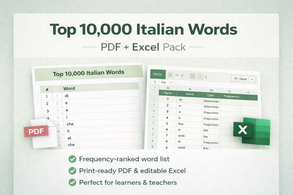 Top 10,000 Italian Words (PDF + Excel)