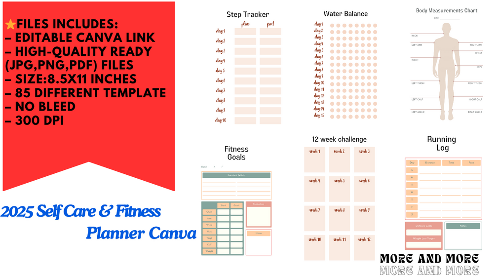 2025 Self Care & Fitness Planner Canva
