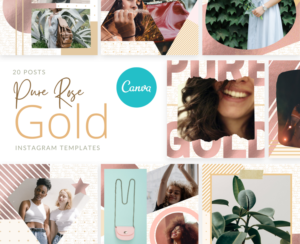 Pure Rose Gold Fashion Instagram Templates 20 Post Pack in Rose