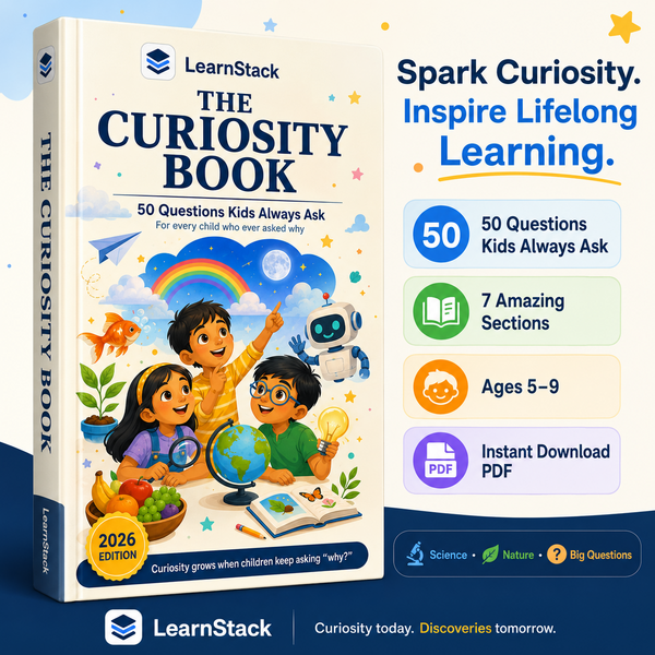 The Curiosity Book – 50 Questions Kids Always Ask | LearnStack Kids cover