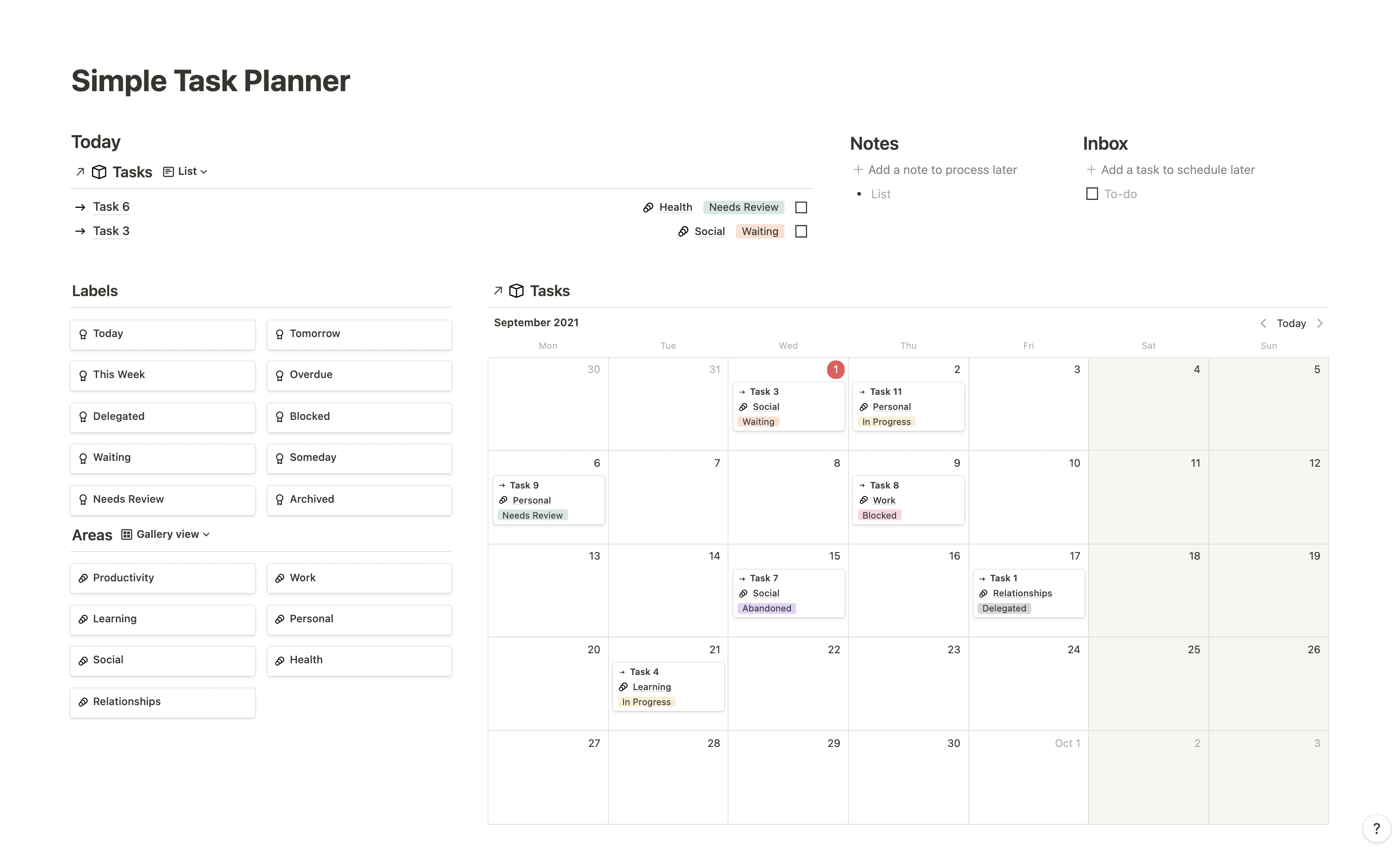 Notion Template For Free Simple Task Planner Doodables