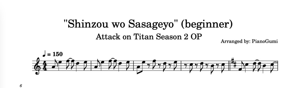 Attack on Titan Shinzou wo Sasageyo Season 2 (Violin) Sheet music