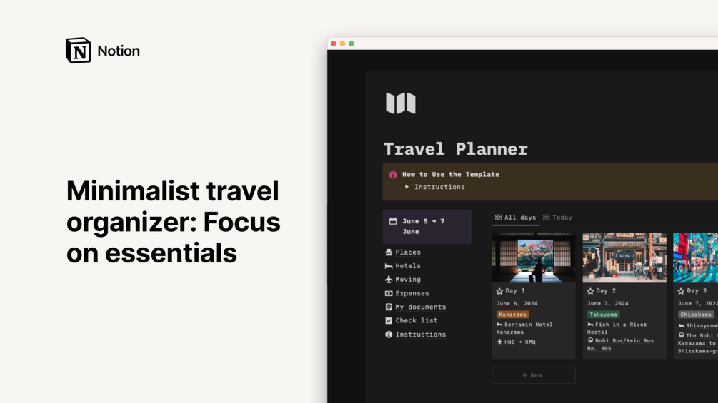 Minimalist travel organizer Focus on essentials