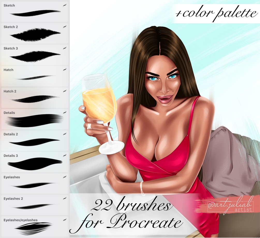 22 brushes for Procreate + colors palette by _art_photo_jb