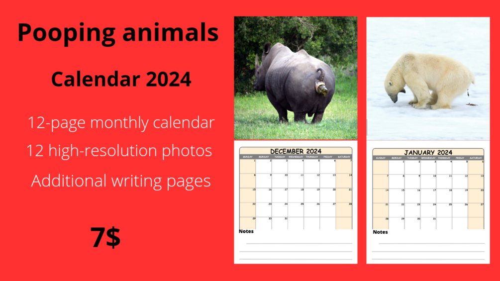 Pooping animals calendar 2024