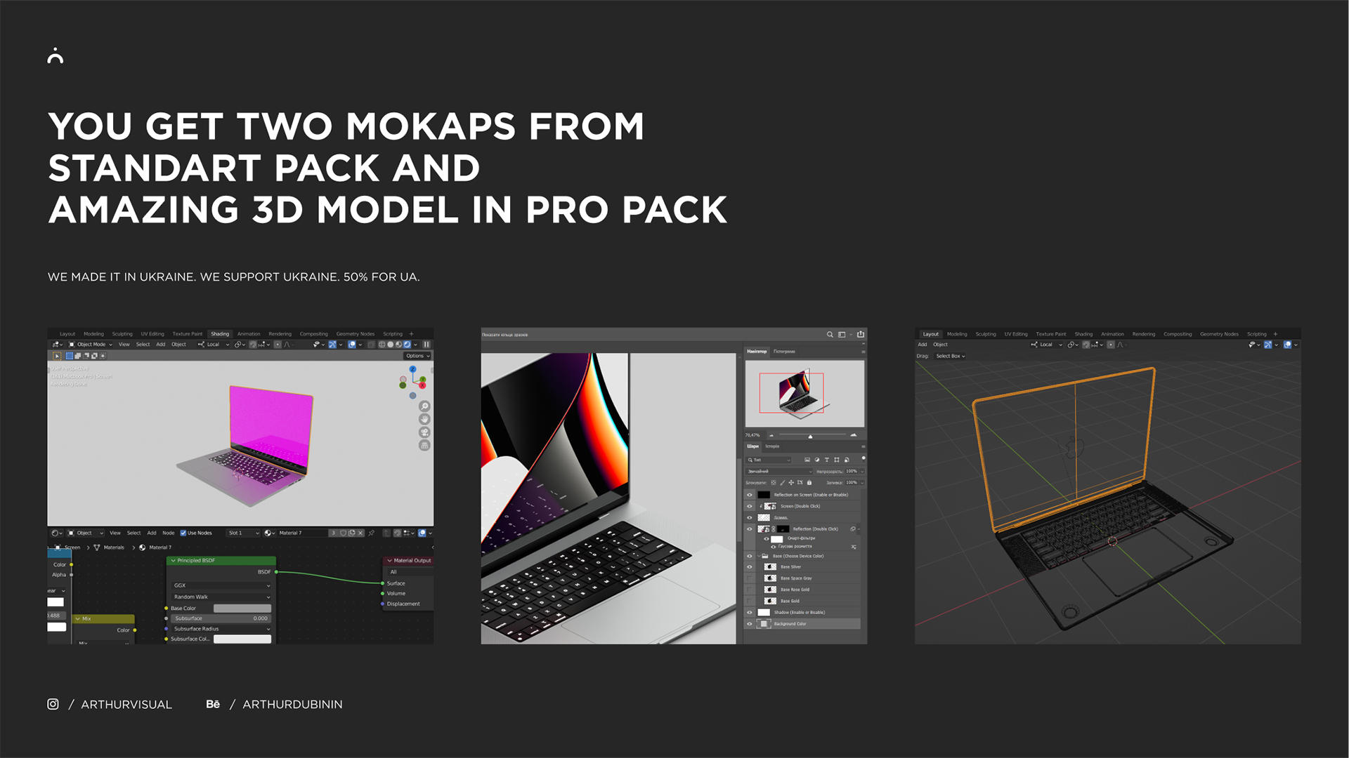 Macbook Pro 16" — 4K Mockups Scenes + 3D Model — / Blender