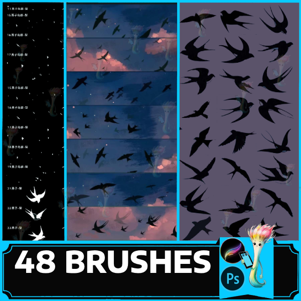 procreate brush ps brush swallow bird flock flying bird silhouette birds hand|painted swallow bird painting decoration, photoshop by best procreate brushes