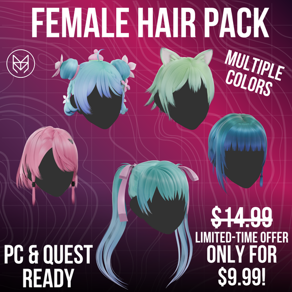 FEMALE HAIR PACK | VRChat HAIRCUT assets | MULTIPLE COLORS | 23Mink ( Willa / Amelia ) / Krinuts / Cici heads tested!