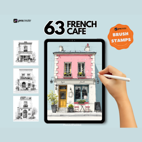 63 French Café Brush Stamps for Procreate, brushes for Procreate on iPad, Procreate Brushes, building brush by feelartfeelant
