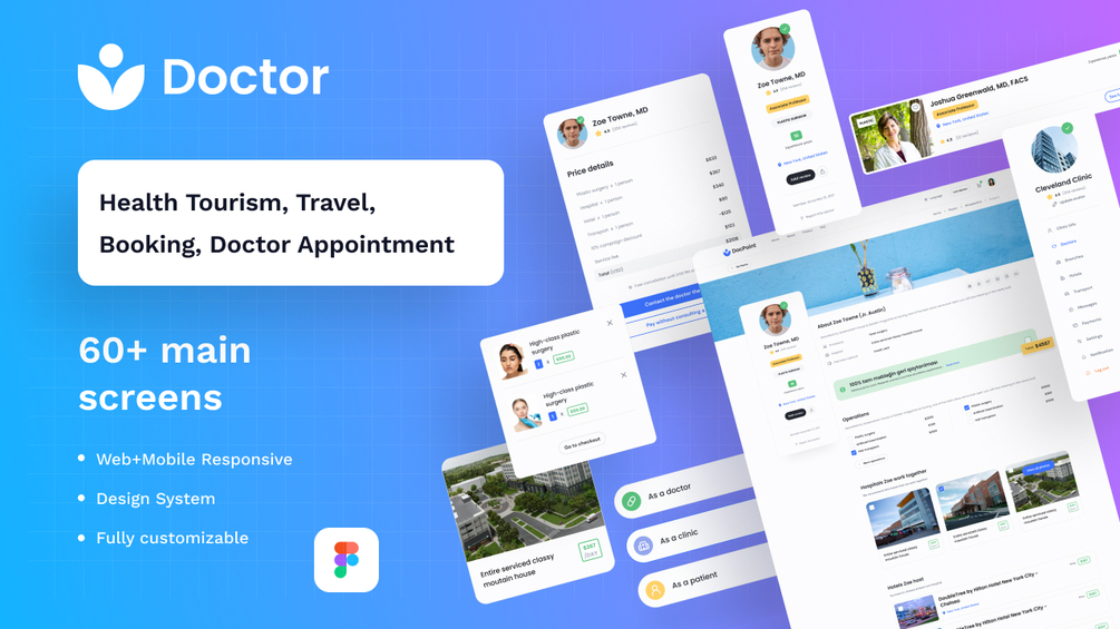 Health Tourism, Travel, Booking, Doctor Appointment - UI/UX Figma Template