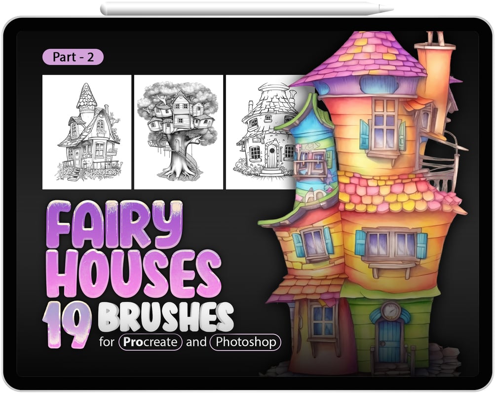 19 Fairy House Brushes Collection Part|2 for Procreate and Photoshop by ProCreativeBreeze