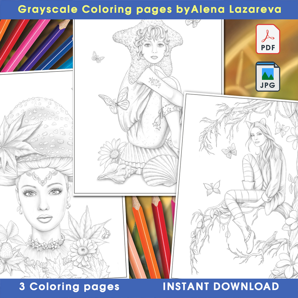 PDF DIGITAL Coloring Book Natural Enchantment Adult Colouring Book 20  Fantasy Fairies Spring Elves Pretty Woman Coloring Pages by Sakuems 