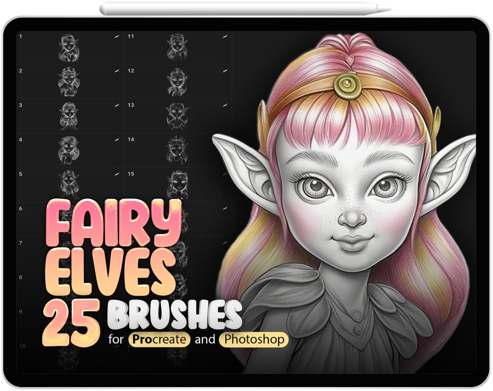 25 Fairy Elves Brushes Collection for Procreate and Photoshop by ProCreativeBreeze