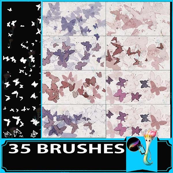 Procreate  35 Types Beautiful Two|Color Butterfly・Dancing Insect Brush Set | Illustration・Decoration by best procreate brushes