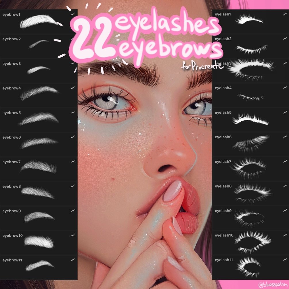 22 Eyelashes&eyebrows brush pack for PROCREATE APP by Julia Razumova