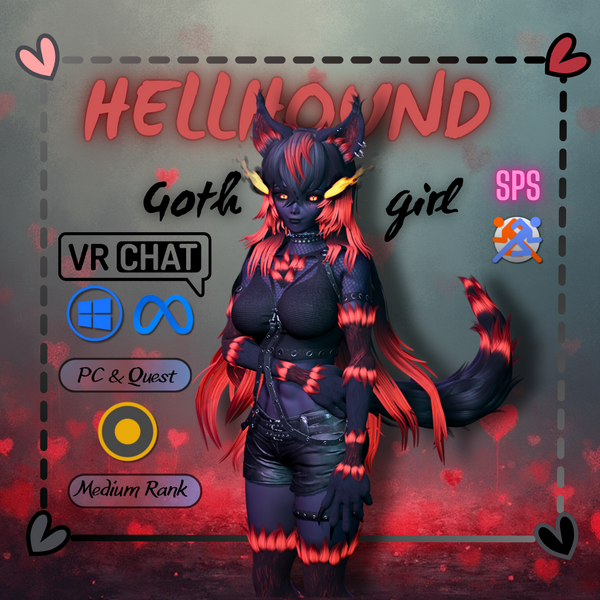Hellhound Goth Girl VRChat Avatar [PC][Quest][GoGoLoco][SPS]