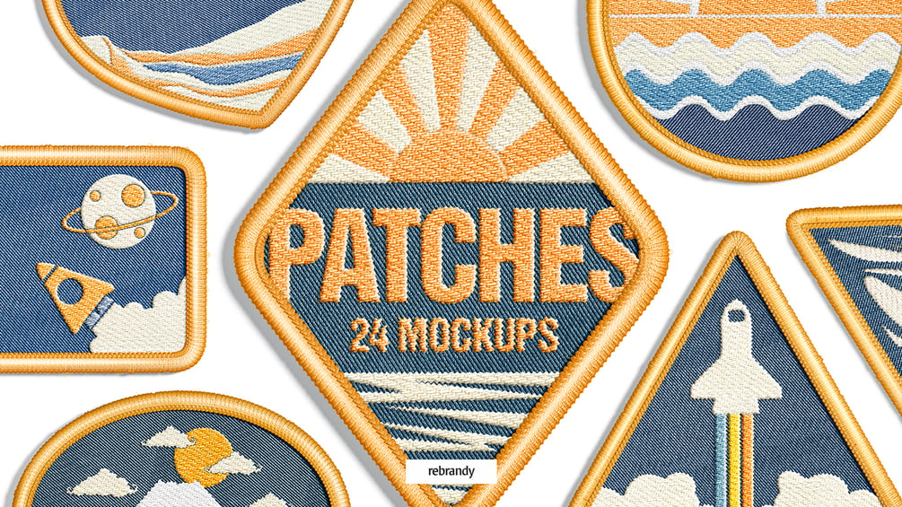 Embroidery Effect Patch Mockups Set By rebrandy