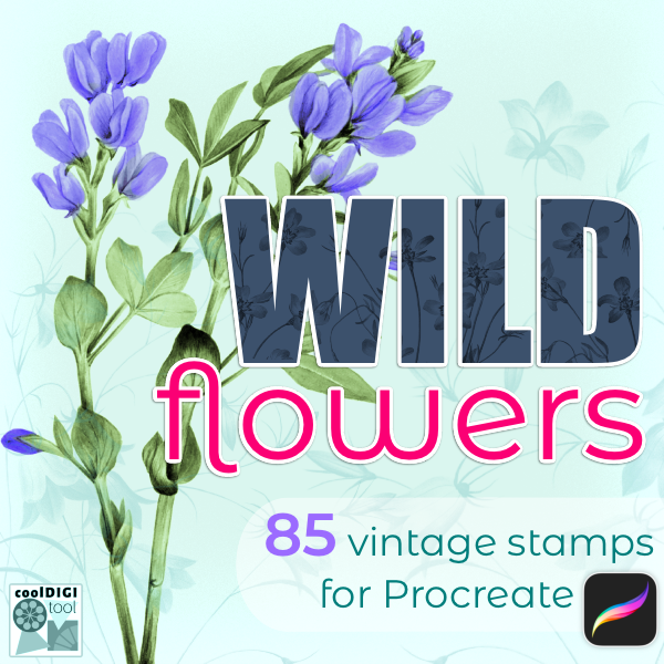 Vintage Flower Procreate Stamps Vol. 2 | With 85 Wildflower Motifs, Bonus Coloring Brushes & Custom Palette by CoolDigiTool