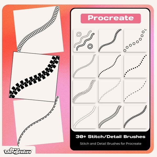Procreate Stitch and Detail Brushes by Vegalia by Vegalia