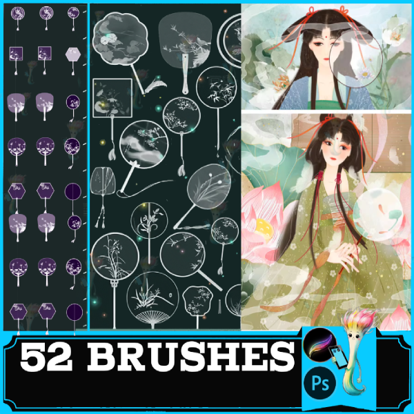 procreate brush ps ancient style, classical national Procreate Brush, Silken Grace Fan Brush, Chinese Traditional Fan|Shaped Brushes by best procreate brushes