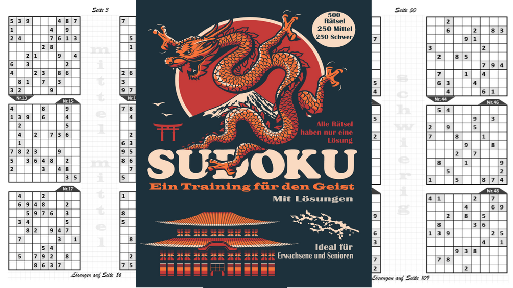 Sudoku Rätselbuch – 500 Druckbare Rätsel (Mittel und Schwer)