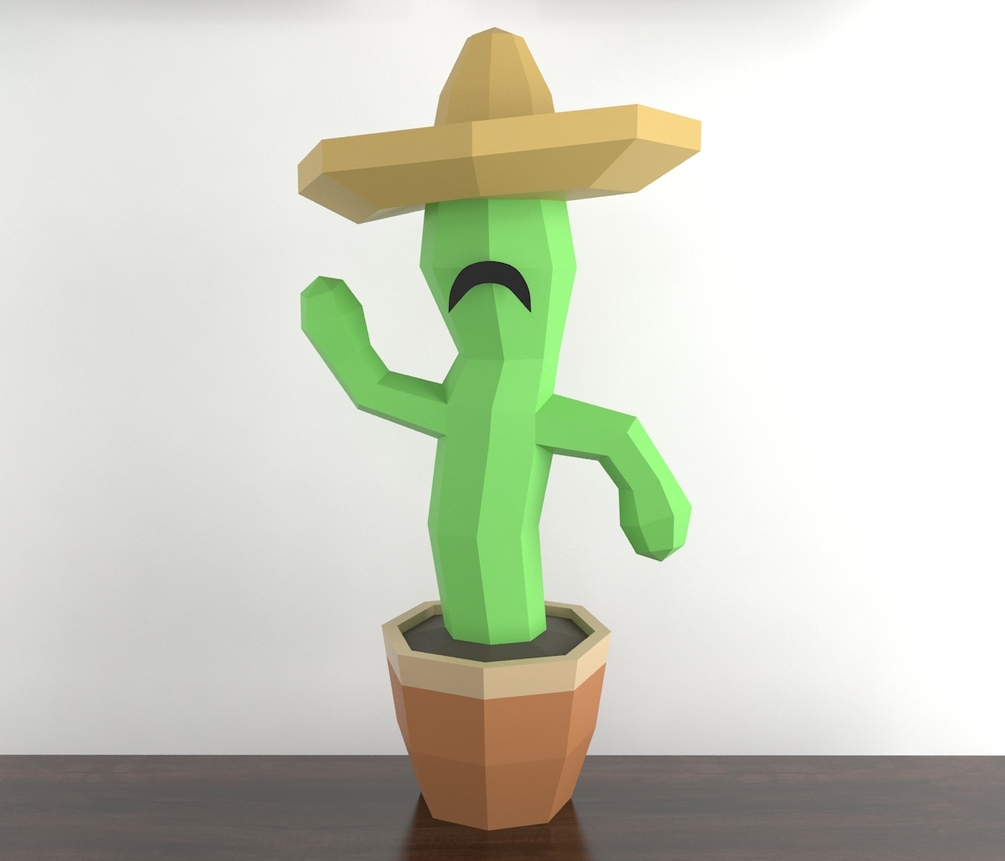 Cactus plant papercraft PDF template DIY DXF cameo