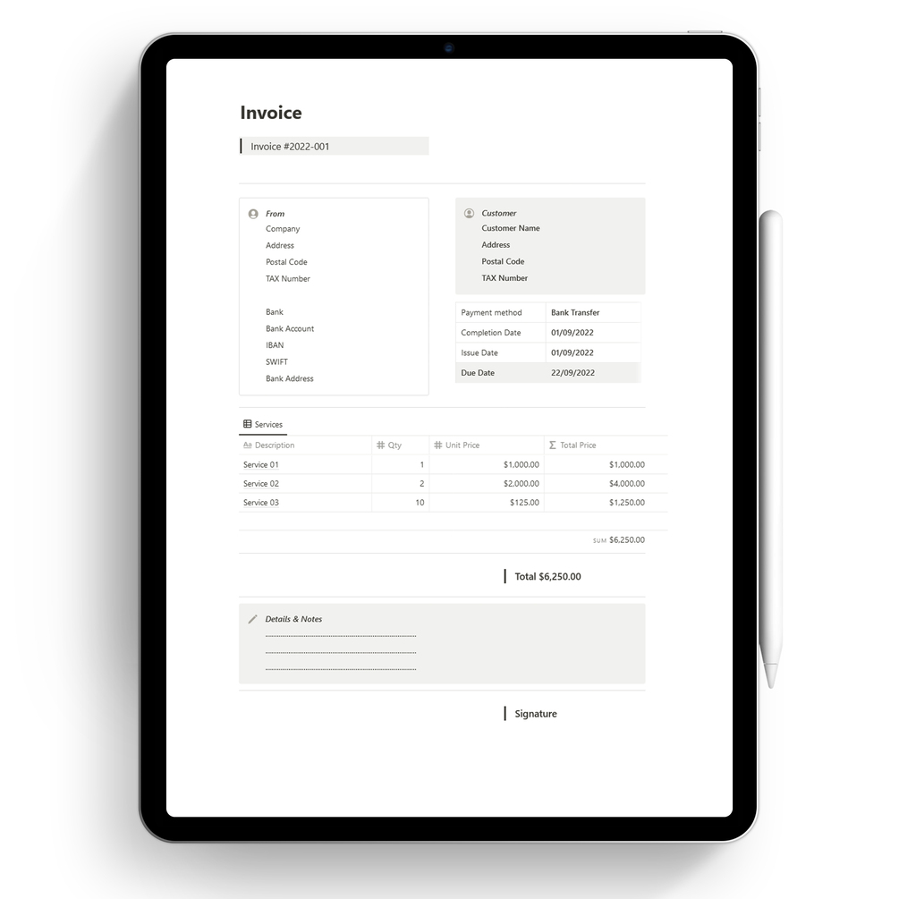 FREE Simple Notion Invoice Template