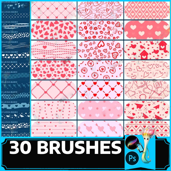 procreate brush ps brush cute heart|shaped texture clothing fabric pattern decoration handbook watermark background by best procreate brushes