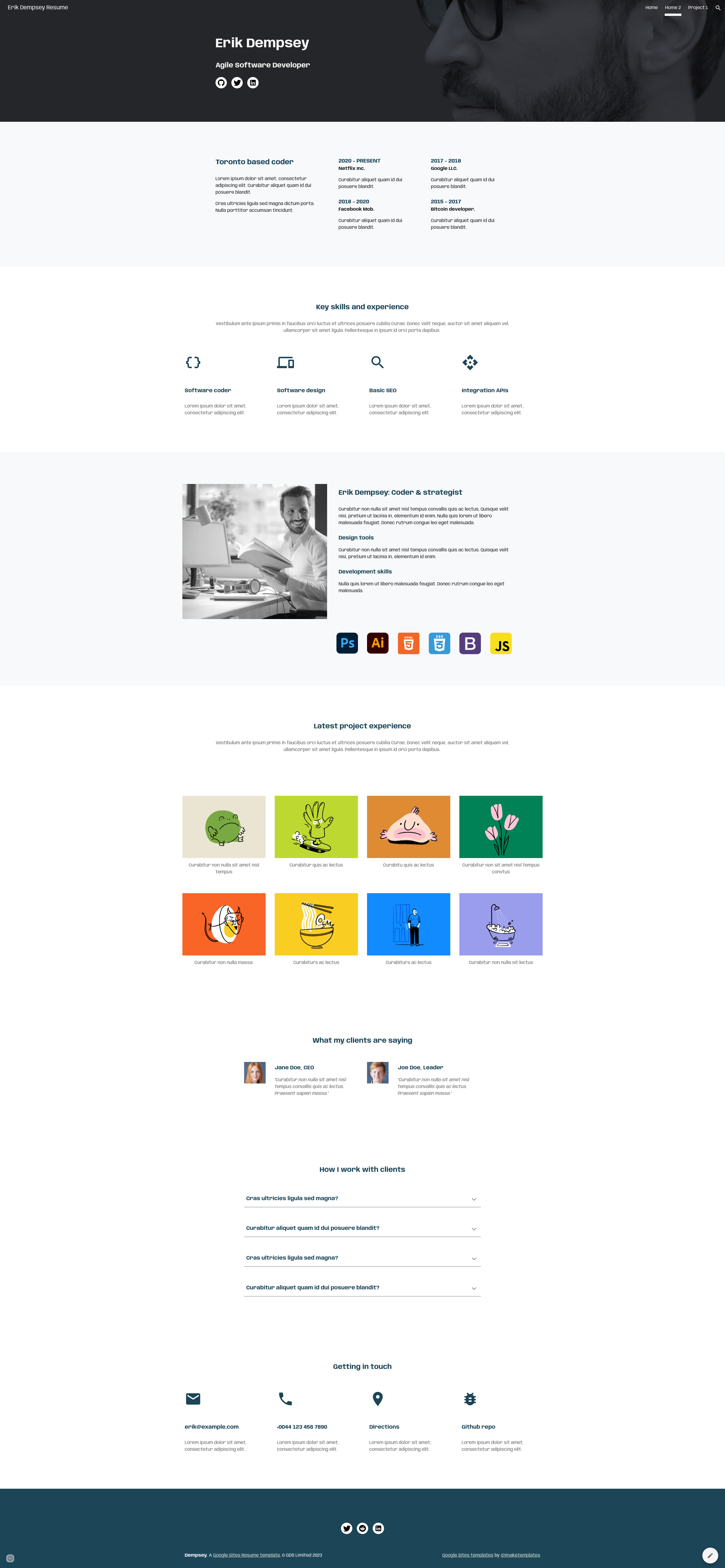 👤 Dempsey : Free Professional Online Resume/ Profile/ CV theme template  for Google Sites