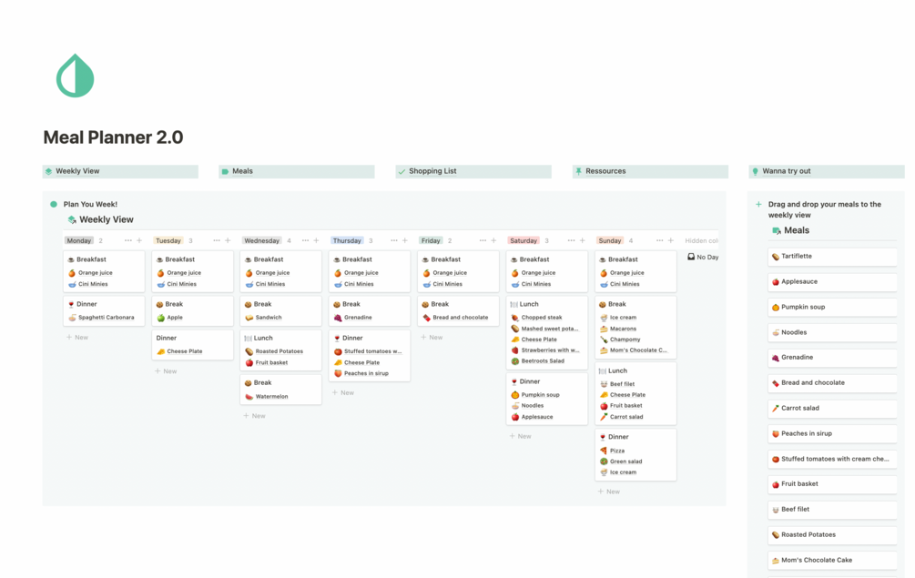 Notion Template Simple Meal Planner 2 0