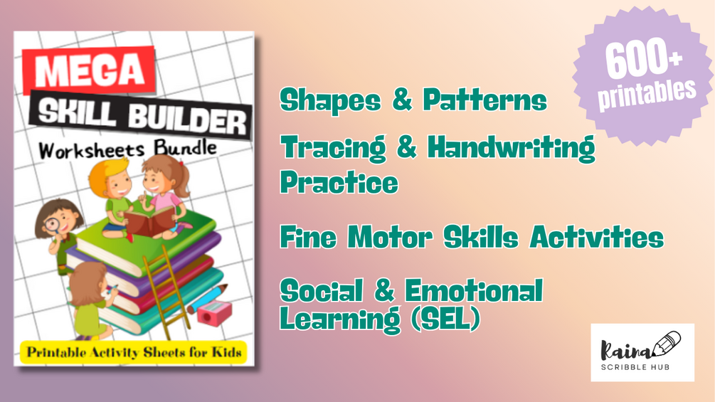 Mega Skills Builder Worksheets Bundle for Kids (Shapes, Tracing ...