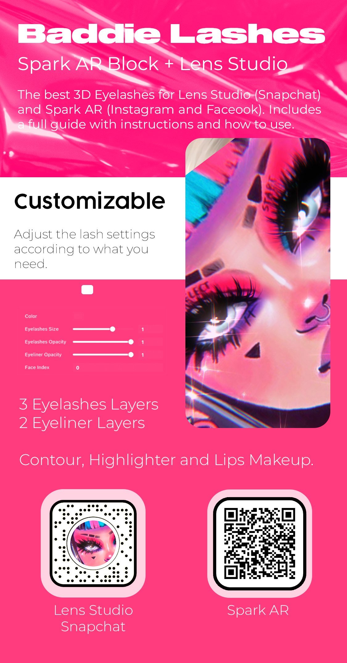 Baddie Lashes 3D Eyelashes System for Spark AR and Lens Studio