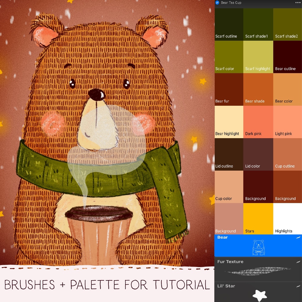 Bear brushes and color palette for tutorial