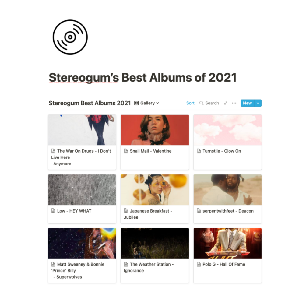 Stereogum's Best Albums Of 2021 Notion tracker