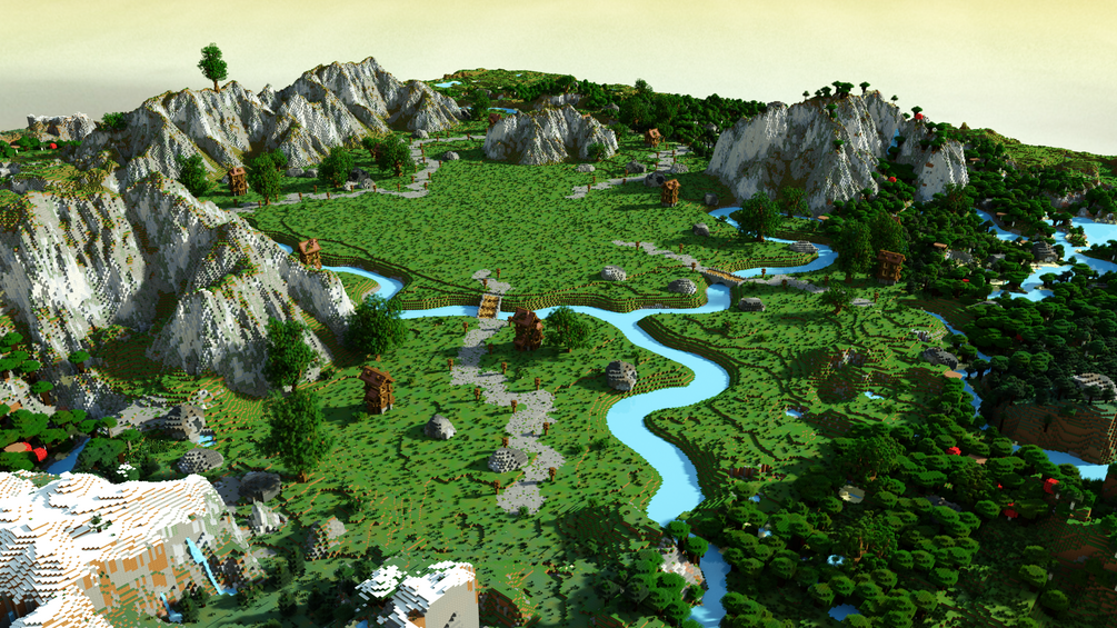 Mountain Warzone with Houses (500 by 500 blocks)