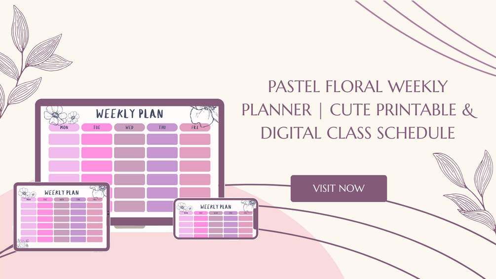 Back To School Pastel Weekly Planner | Floral Pink & Purple Class Schedule
