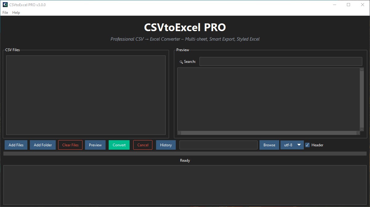 CSVtoExcel PRO main interface