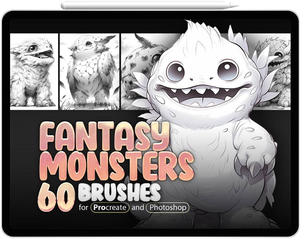 60 Fantasy Monsters Brushes Collection for Procreate and Photoshop by ProCreativeBreeze